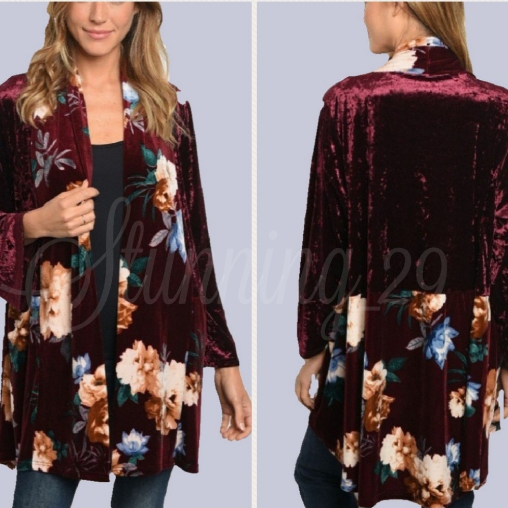 🆕️ BURGUNDY VELVET & FLORAL KIMONO